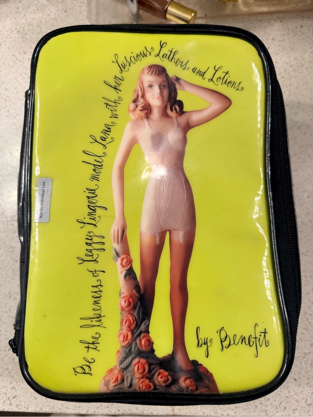 Benefit Neon Yellow Pin-Up Makeup Pouch with Black Trim